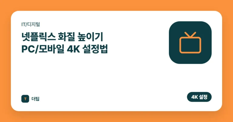 넷플릭스 화질 높이기 PC/모바일 4K 설정법 (2026)