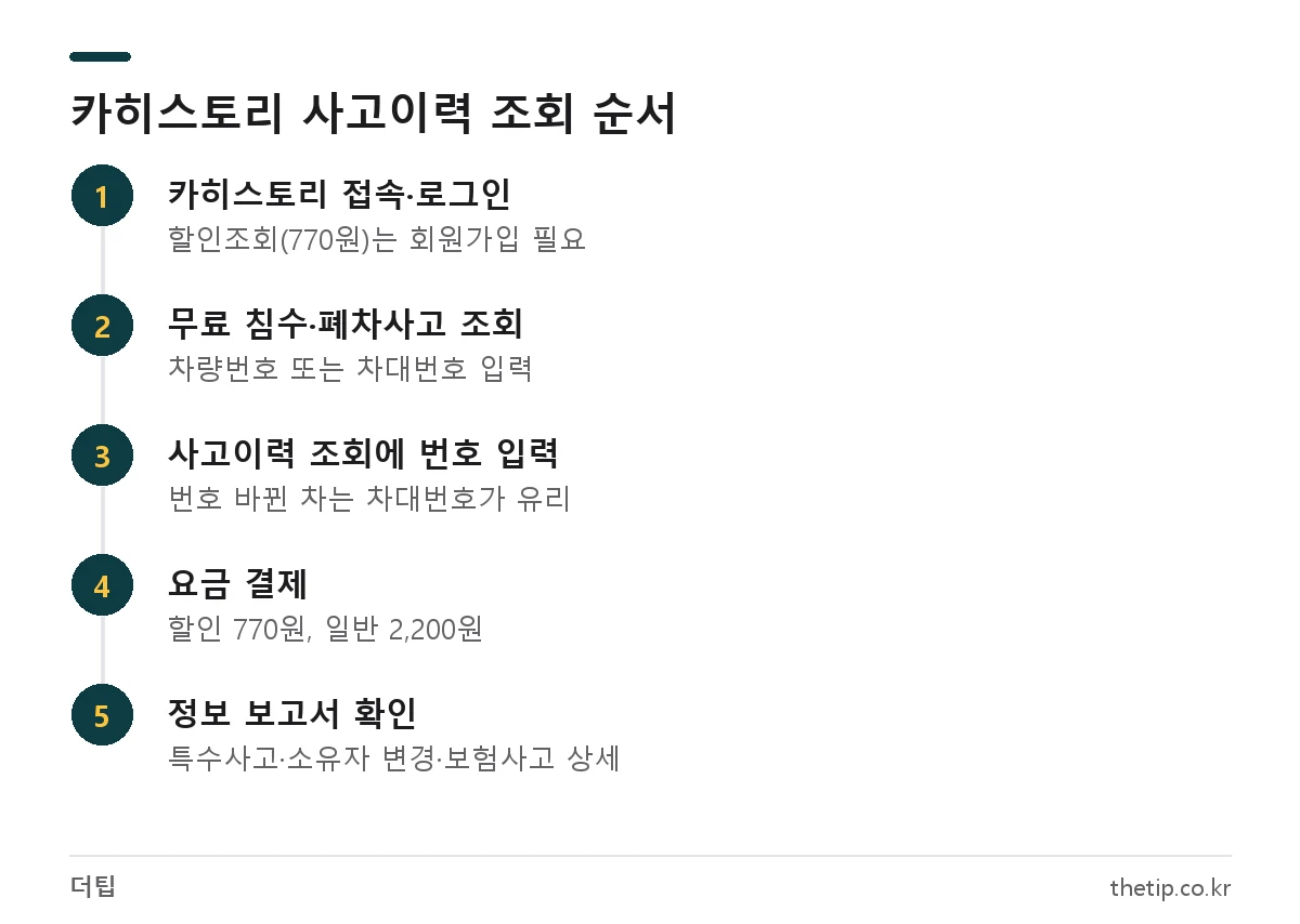 카히스토리 무료 침수 조회와 유료 사고이력 조회 5단계 절차