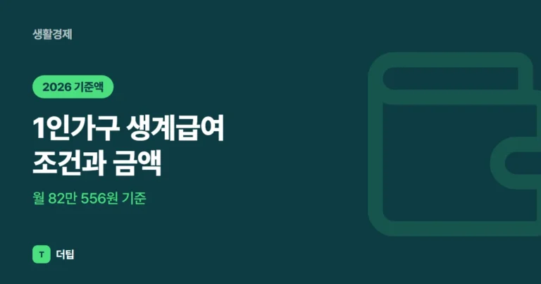 1인가구 생계급여 조건과 금액 (2026): 월 82만 556원 기준